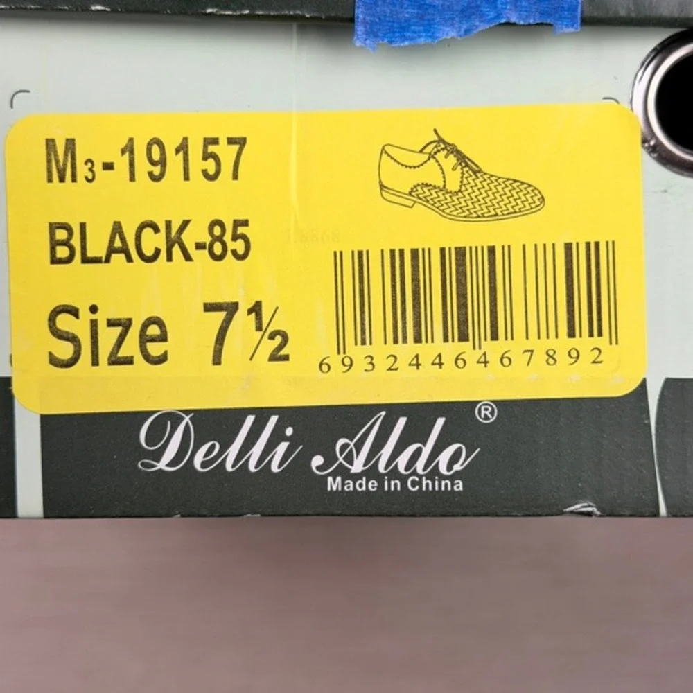 Delli Aldo Mens Size 7.5 Black Woven Texture Derby Dress Business Shoes M3-19157